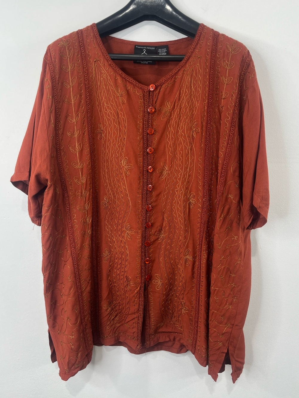✨ Anthony Mark Hankins Embroidered Boho Tunic Top 1X ✨ - Picture 2 of 9